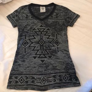 Aztec Print Sequin V Neck Top
